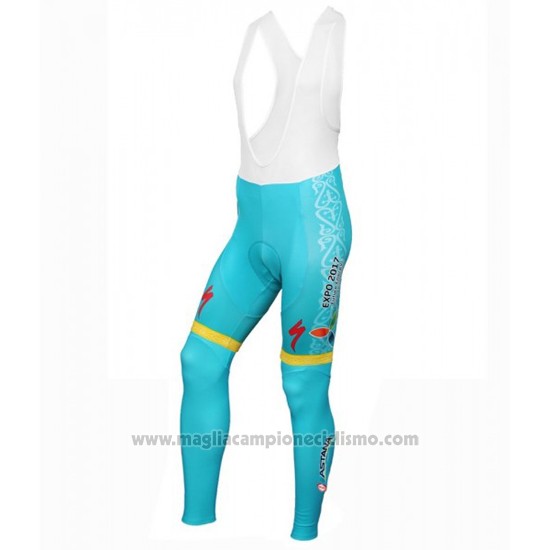 2016 Abbigliamento Ciclismo Astana Azzurro e Giallo Manica Lunga e Salopette